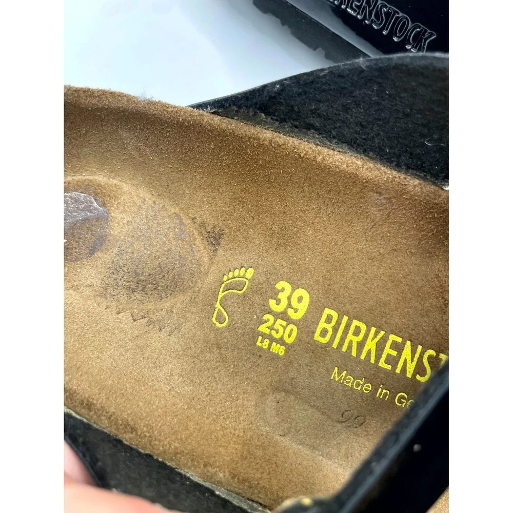 Birkenstock Gizeh Unisex M6/W8 Thong Black Birko-Flor Patent Slip On Sandals